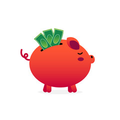 Piggy bank with cash vector cartoon style icon, illustration for savings, economy, money related design.

