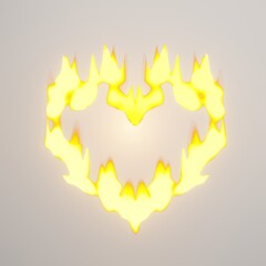 burning heart on a grey background - fiery on white paper - 3d render illustration