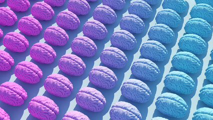 Brain Pink Blue Geometric Tile Pattern Trans Health Care Equality Masculine Feminine Personality 3d illustration render - obrazy, fototapety, plakaty