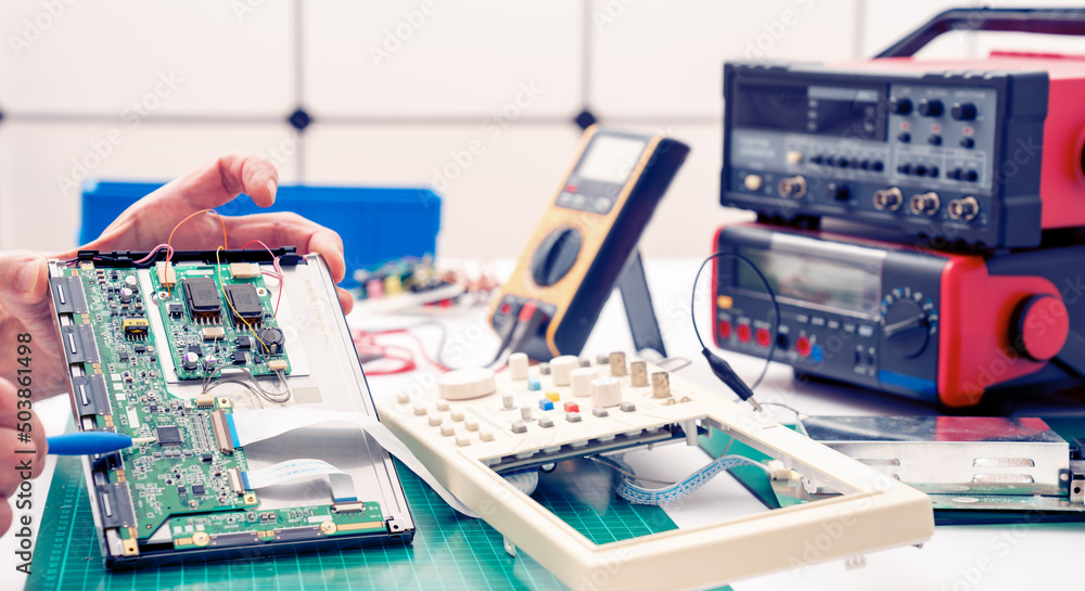 Canvas Prints Development of the design of an electronic device in the laboratory of semiconductor electronics