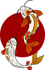 Koi fish vector for printing on shirt on isolated white background.