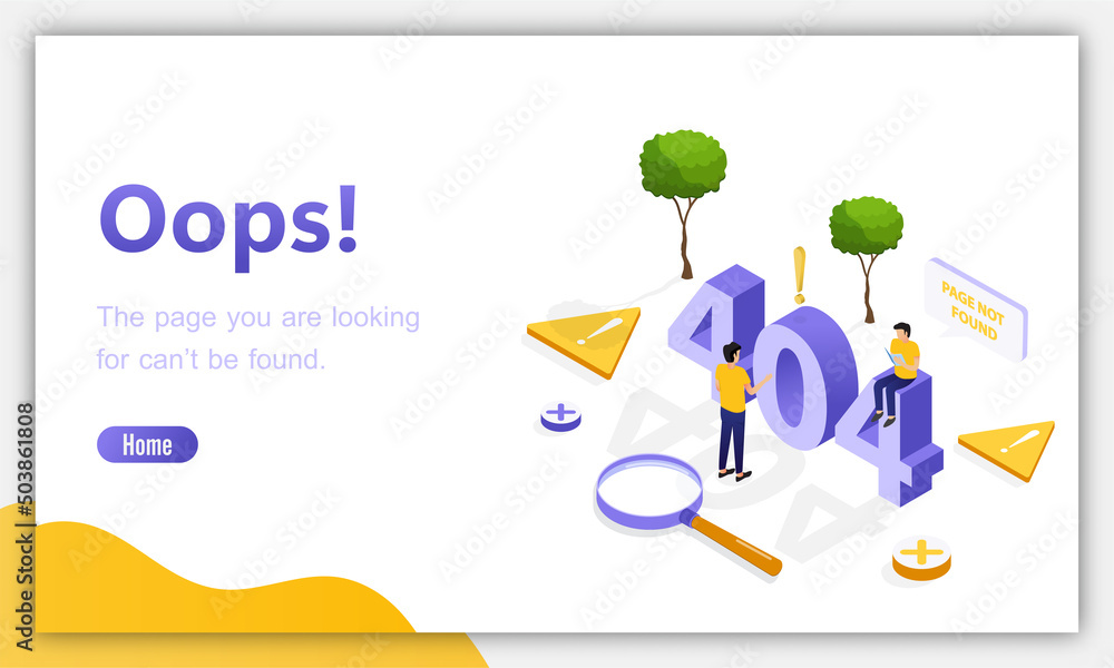 Aufkleber design template for web page with 404 error. isometric page. not working error lost not found 404 si