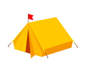 Tent camp vector icon isometric 3d object isolated on white background cartoon illustration, camping tourist canvas shelter closeup cut out clipart image