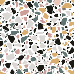 Fototapeta premium Terrazzo flooring seamless pattern. Mosaic color floor. Tile with pebbles and stone. Abstract texture background with polished rock surface. Vector