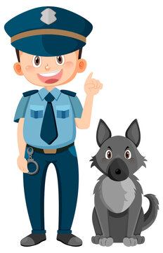 Police officer cartoon character on white background