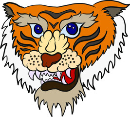 Japanese tiger illustration for printing on T-shirt.Year of tiger.Chinese new year zodiac sign of set.Chinese zodiac animal signs and Cherry blossom vector on background.