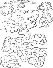 Chinese cloud vector for coloring book and printing on white background.