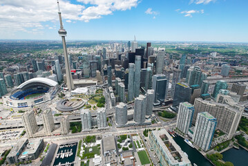 The CN Tower and the Roger centre during the day