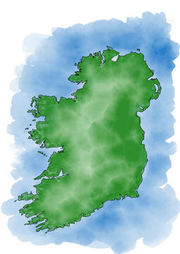 hand painted watercolour map with the outline of Ireland