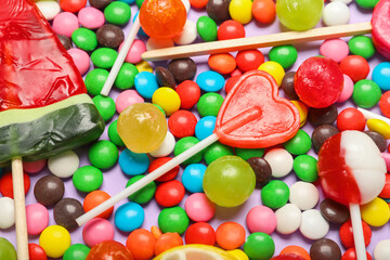 Fototapeta na wymiar Many sweet candies as background, closeup