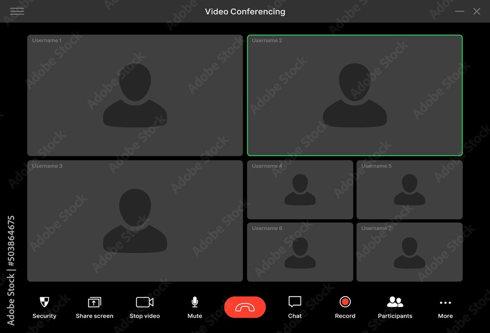 Aufkleber videocall interface. vector online conference screen template, video call with user avatars and mana