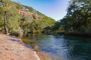 Fototapeta na wymiar Scenic view of Kimani River in Mpanga Kipengele Game Reserve in Tanzania