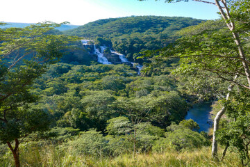 Scenic view of Kimani waterfalls in Mpanga Kipengele Game Reserve, Tanzania