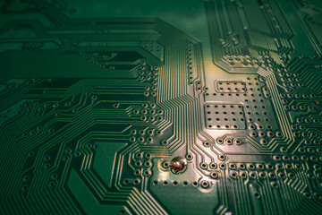 Technology hardware background. High tech electronic circuit board background. Electronic circuit board, technology chips to the motherboard. Electronic technology digital chip. Tech background.