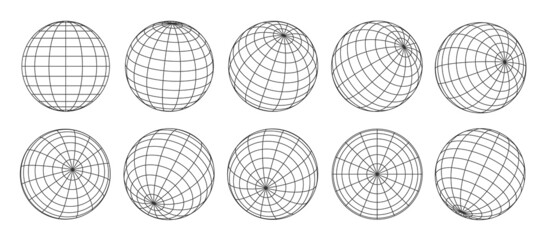 Fototapeta 3d globe grid, planet sphere and ball wireframe. Vector Earth globe surface with discrete global grid or mosaic of longitude and latitude meridians and parallels, isolated world map wire frame net obraz