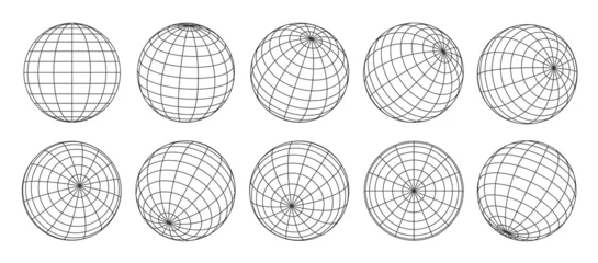 Foto op Canvas 3d globe grid, planet sphere and ball wireframe. Vector Earth globe surface with discrete global grid or mosaic of longitude and latitude meridians and parallels, isolated world map wire frame net © Vector Tradition