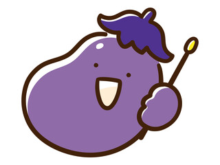 指差し棒を持つかわいいナスのキャラクターの手書き風イラスト