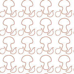 Linear seamless pattern with Mushroom, onion head and garlic clove. Abstract background texture.