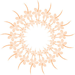 A round frame of flowers in trendy orange shades, done in a watercolor style.
