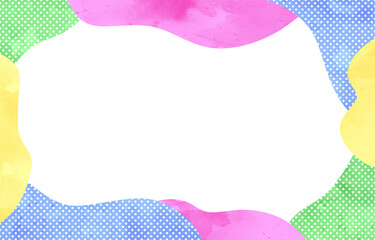 背景素材　水彩で描いたポップカラーのフレーム 水玉