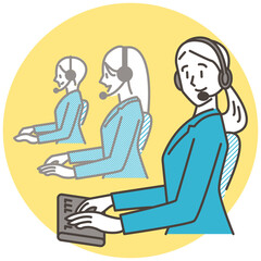 A female operator with a smile at the call center　【Vector illustration】