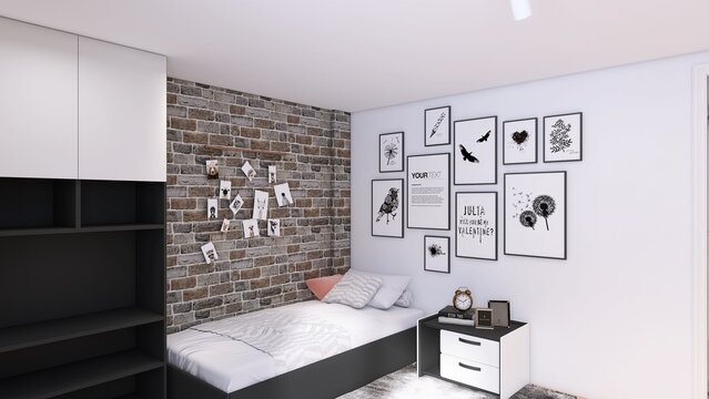 Projekt wizualizacji pokoju dziennego i sypialni 3D