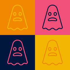 Pop art line Ghost icon isolated on color background. Happy Halloween party. Vector