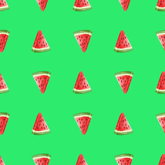 Juicy watermelon seamless pattern. Bright summer design in a watercolor style.
