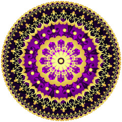 Decorative gold and purple frame with vintage round patterns on a transparent background. Vector eps 10