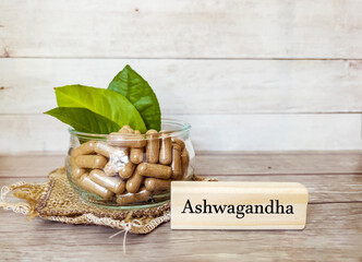 Ashwagandha (Withania Somnifera) Capsules. Healthy Dietary Supplements 