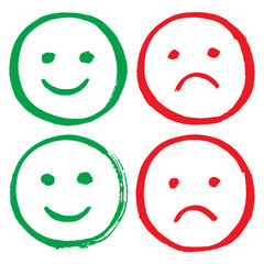 Green happy smiling face and red unsatisfying face. feedback rating and positive customer review, satisfaction survey