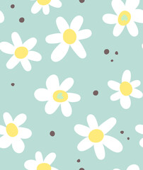 Digital pattern with trendy chamomile flowers on a mint  background for prints, prints, postcards, photo paper, decor, covers, posters, textiles, clothes.