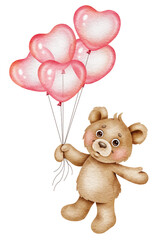 Cute teddy bear with balloons