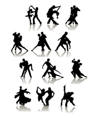 Silhouette of Dancing Couple With Shadow .
