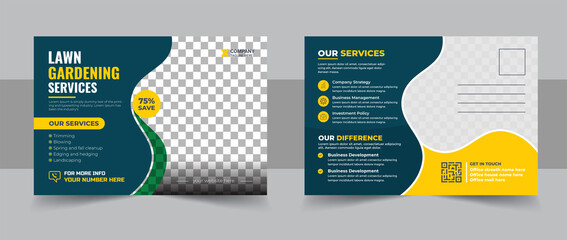 Creative Lawn Mower Garden or Landscaping Service Postcard design or Agro Firm Eddm Postcard template