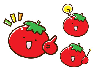 色々な表現ポーズをするかわいいトマトのキャラクターの手書き風イラストセット