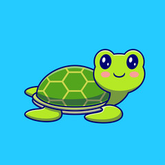 Cute Happy Turtle Swimming Cartoon Vector Icon Illustration. Animal Nature Icon Concept Isolated Premium Vector. Flat Cartoon Style