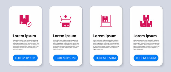 Set Carton cardboard box, Warehouse interior with boxes, and . Business infographic template. Vector