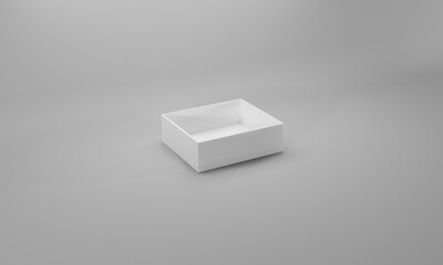 Blank white flat square gift box on grey background. Clipping path around box mock up. 3d illustration