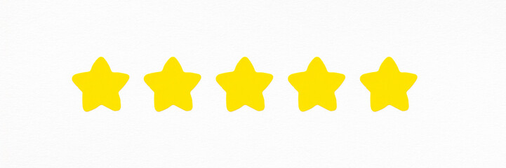 Quality rating. Approval acceptance honor. Five yellow stars row on white background. The best...