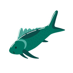 fish. Cute hand drawn fish character. Children's marine oceanic fish. Vector illustration on a white background.