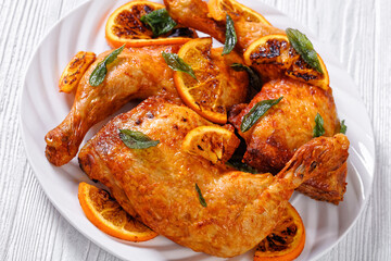 Grilled Orange BBQ Chicken legs with sage