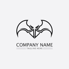 Bat logo animal and vector, wings, black, halloween, vampire, gothic, illustration, design bat icon