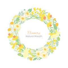 ナチュラルな可愛いイエロー系草花のリース