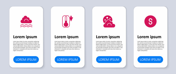 Set Compass south, Cloud with moon, Thermometer and Fog and cloud. Business infographic template. Vector