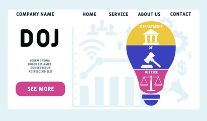 DOJ - Department of Justice acronym. business concept background.  vector illustration concept with keywords and icons. lettering illustration with icons for web banner, flyer, landing page