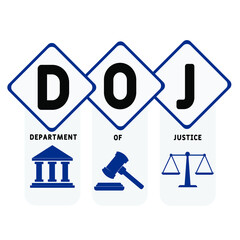 DOJ - Department of Justice acronym. business concept background.  vector illustration concept with keywords and icons. lettering illustration with icons for web banner, flyer, landing page