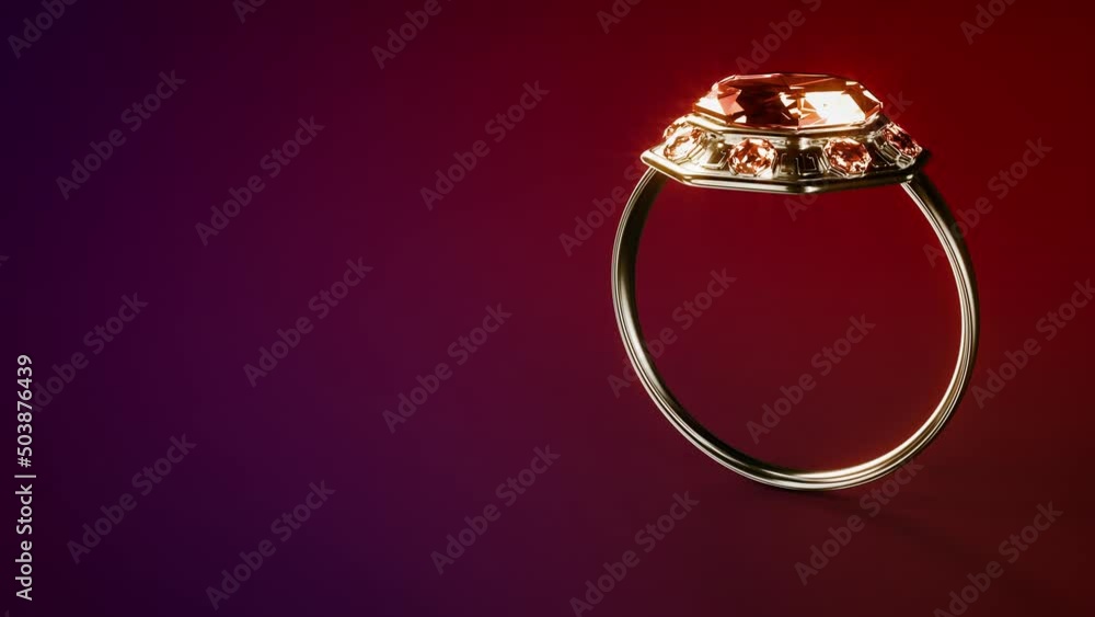 Poster goldish wedding ring with red ruby rotate- background, fictive - loop video