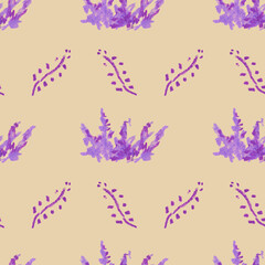 Seamless pattern with a garden drawn with wax crayons on a kraft background.Botanical print with oil pastels in a children's style.Designs for wrapping paper,packaging,notebook covers,textiles,fabric.