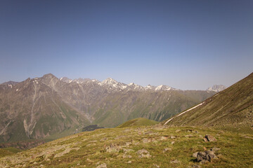 Fototapeta na wymiar A panoramic view on the Kuro ridges in the Greater Caucasus Mountains in Georgia.